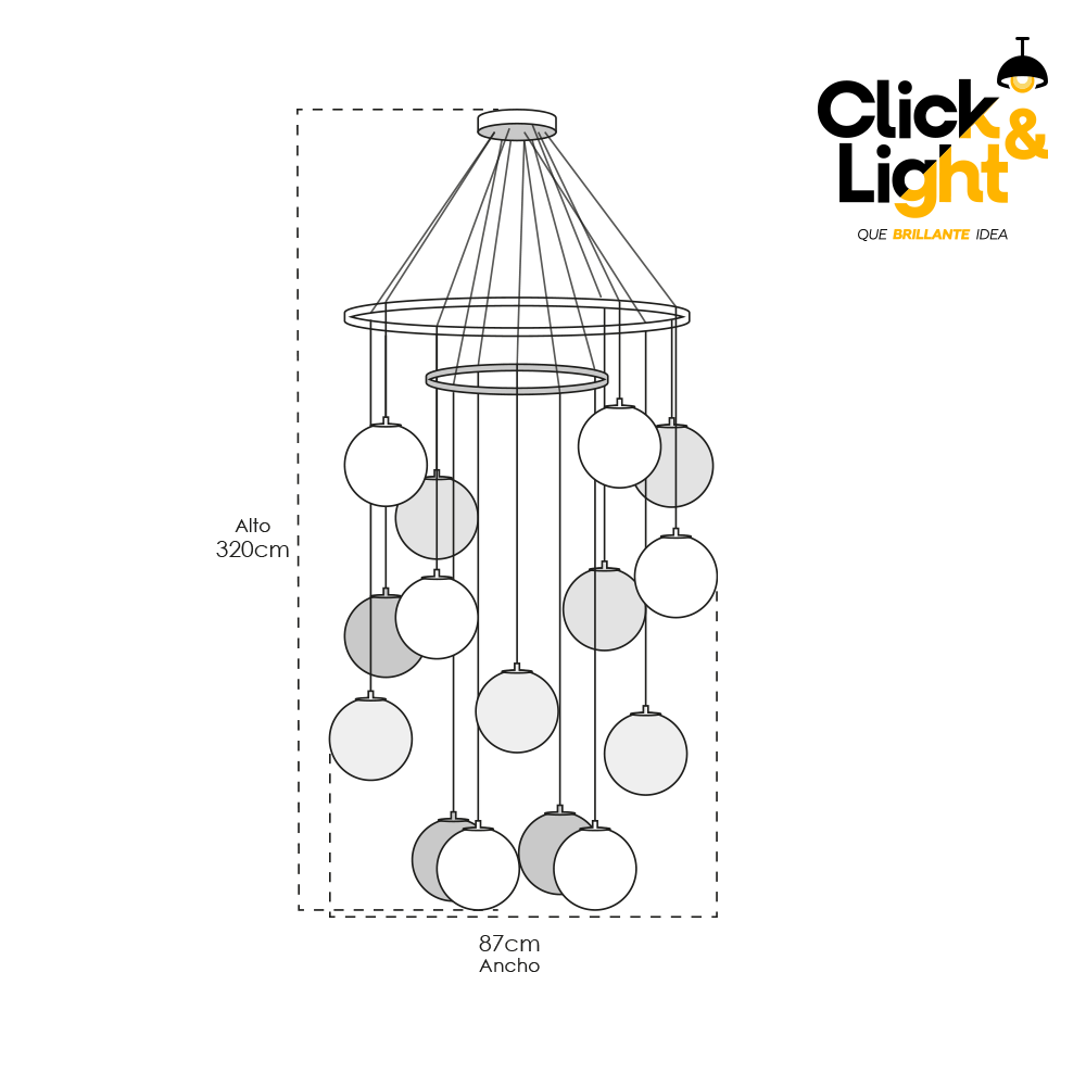 LAMPARA COLGANTE DOBLE ALTURA BABLES 16 BOLAS CROMO MODERNA