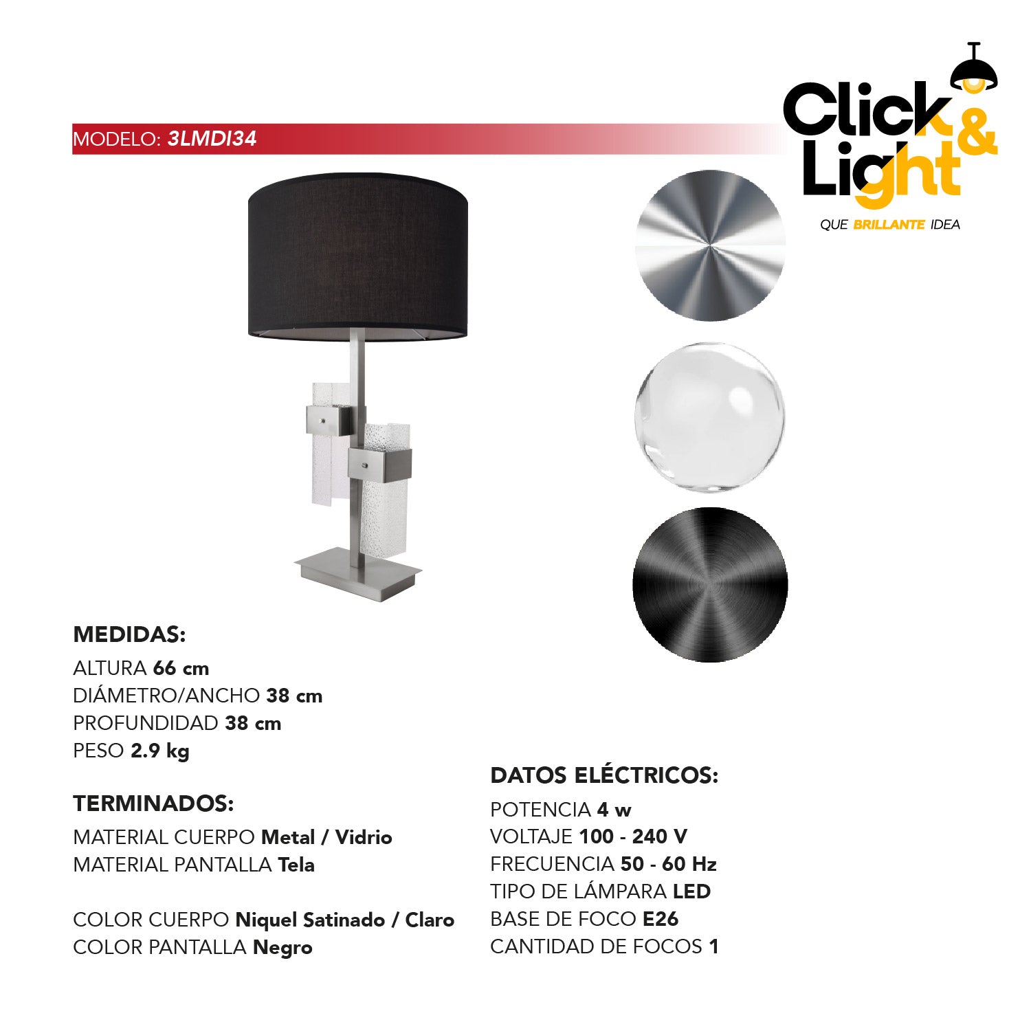 LAMPARA DE MESA VELA CROMO MODERNA