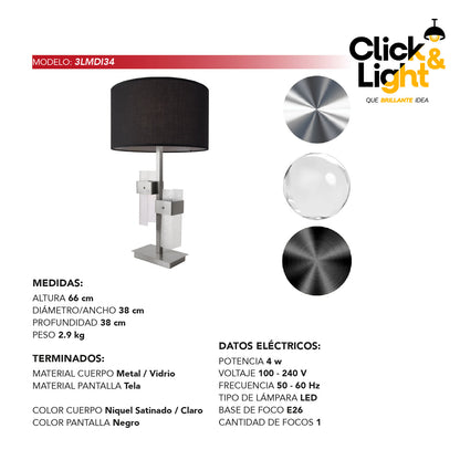 LAMPARA DE MESA VELA CROMO MODERNA