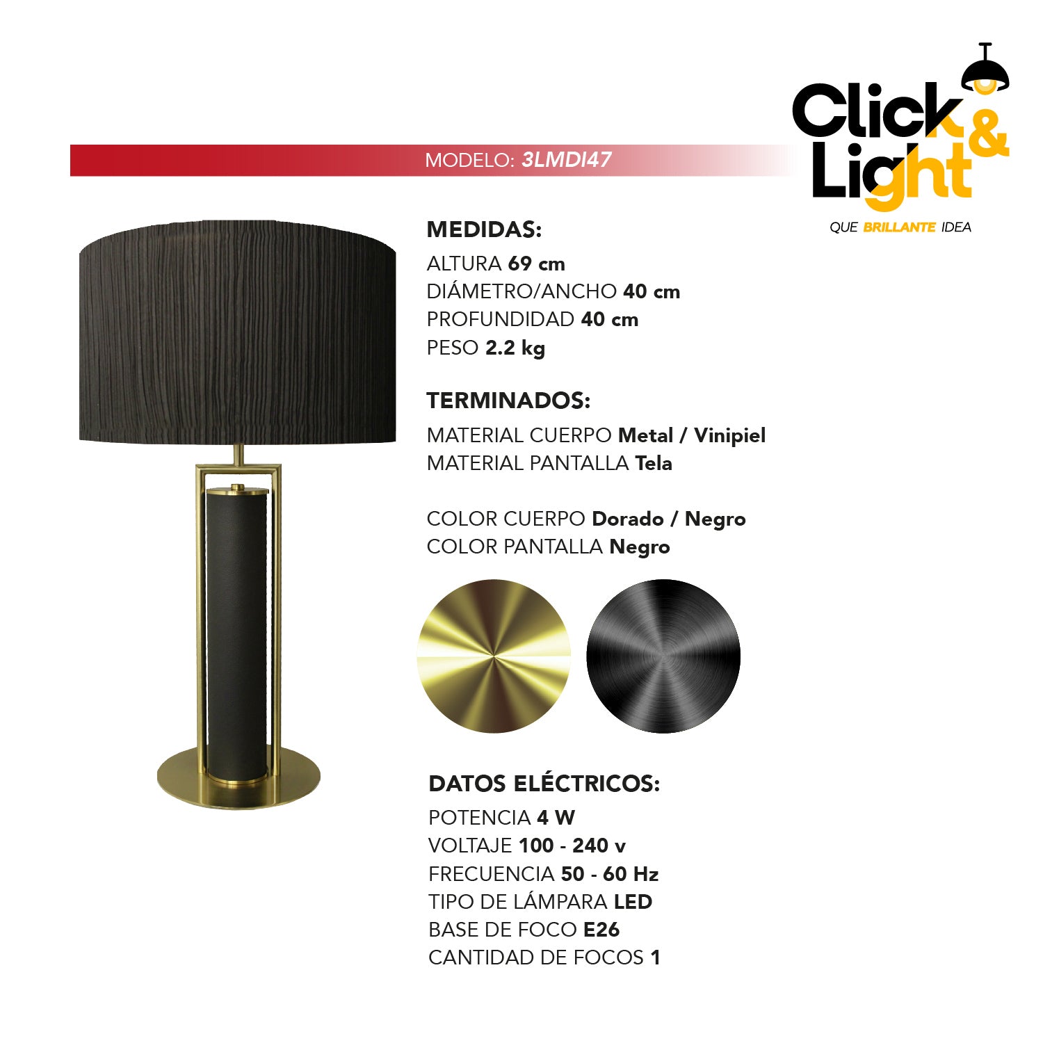 Lámpara De Mesa Luxury Black Estilo Contemporáneo