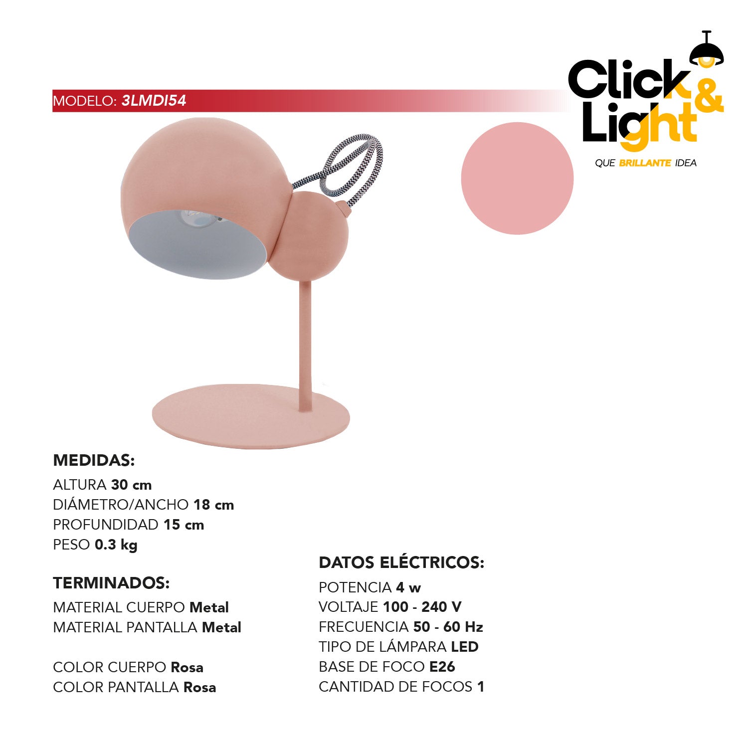 LAMPARA DE MESA TRENDA ROSA INFANTIL