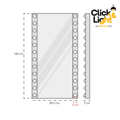 ESPEJO LED MODERNO DE CUERPO COMPLETO CHARLIE TIPO HOLLYWOOD