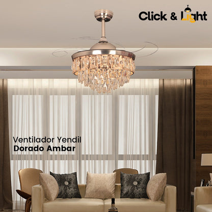 VENTILADOR YENDIL DORADO AMBAR ELEGANTE