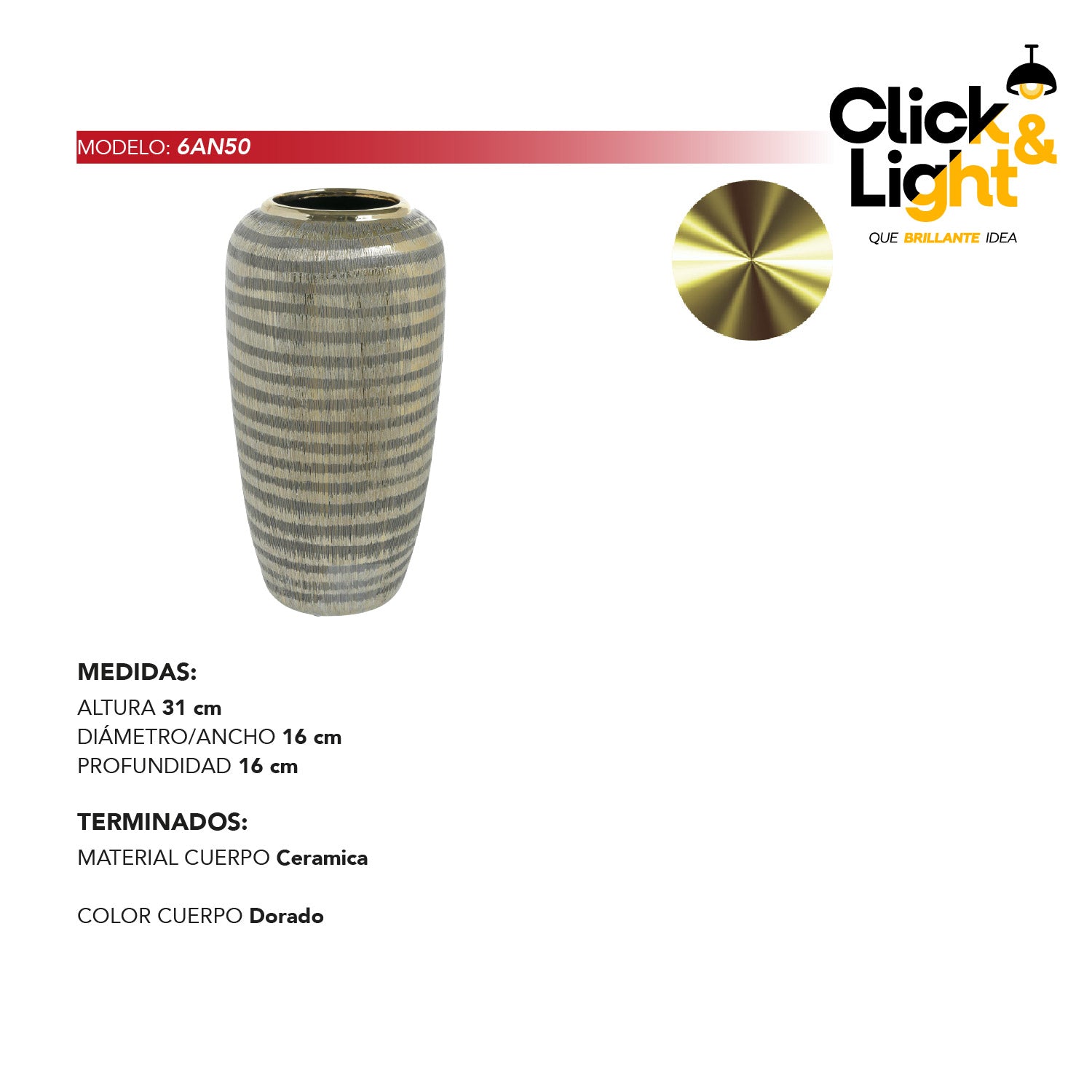 FLORERO DECORATIVO CAROLA DE CERAMICA COLOR DORADO