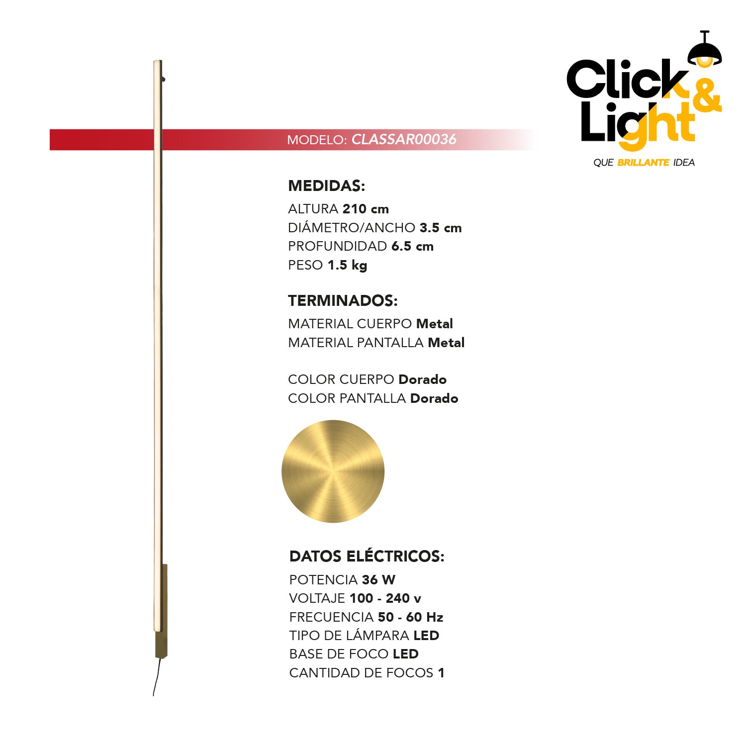 ARBOTANTE LED MODERNO COLOR DORADO