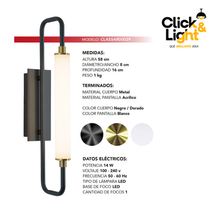 ARBOTANTE DE PARED LUZ LED COLOR NEGRO