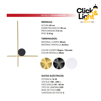 ARBOTANTE LED MODERNO COLOR NEGRO MATE