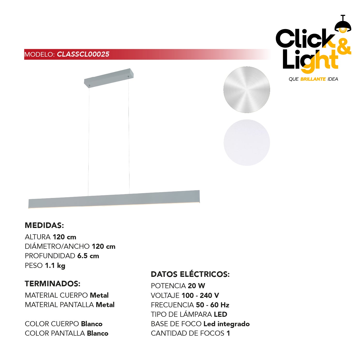 COLGANTE GAEL MINIMALISTA BLANCO/ METAL