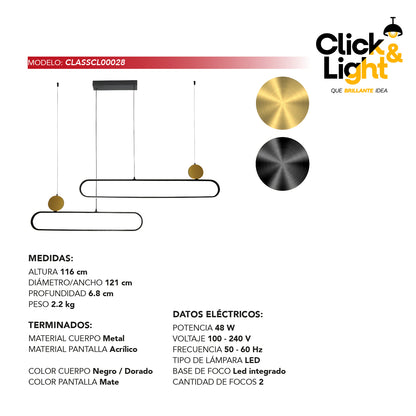 COLGANTE VERONICA MODERNO NEGRO Y DORADO