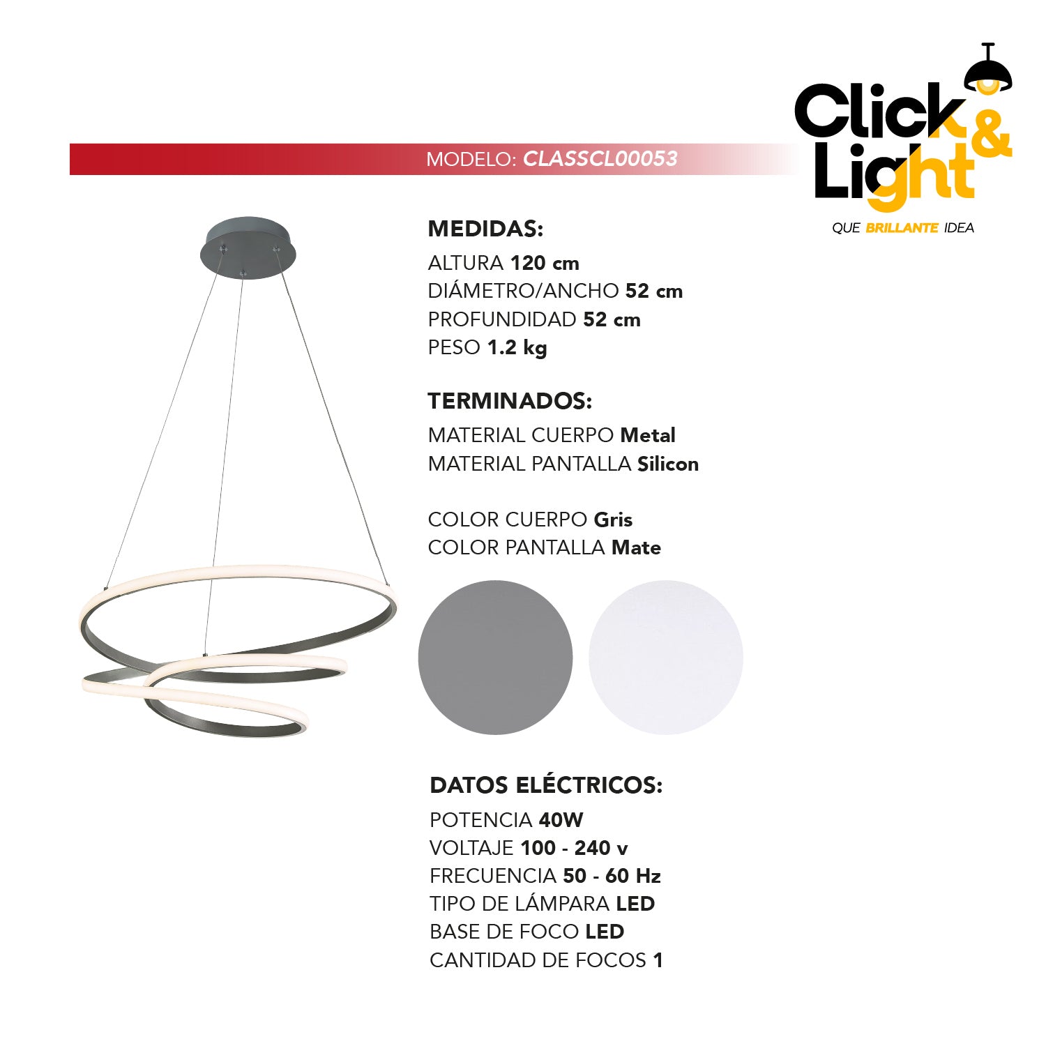 COLGANTE GREENDI MINIMALISTA GRIS MATE