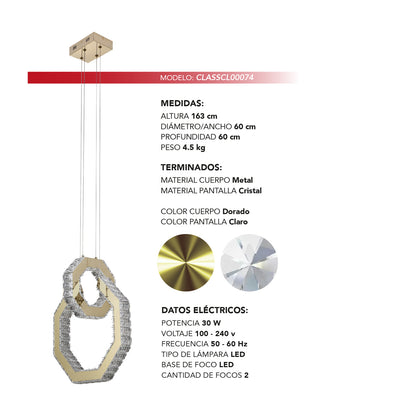 COLGANTE MODERNO RUBÍ DORADO CLARO