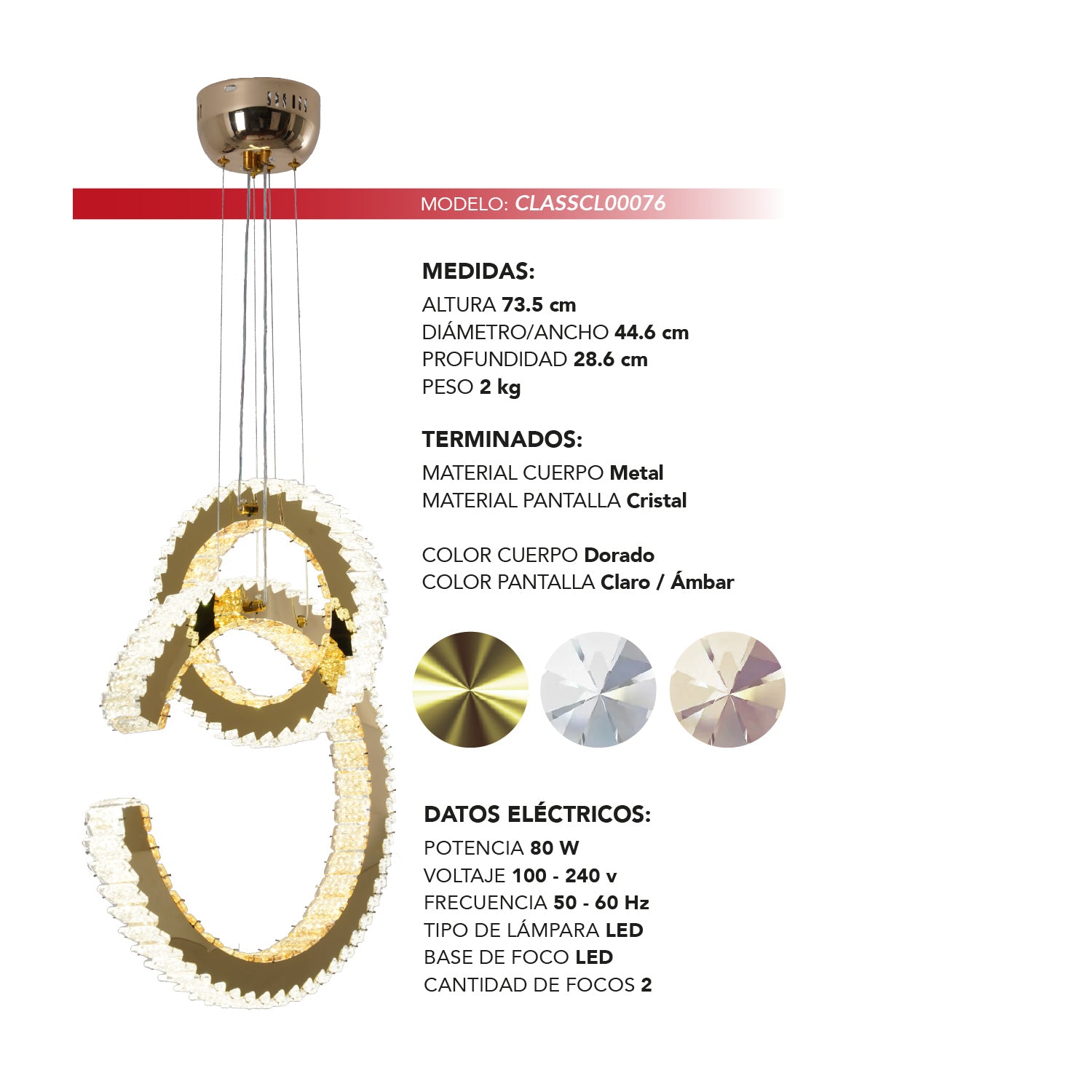 COLGANTE SAMANTHA MODERNO DORADO / ÁMBAR