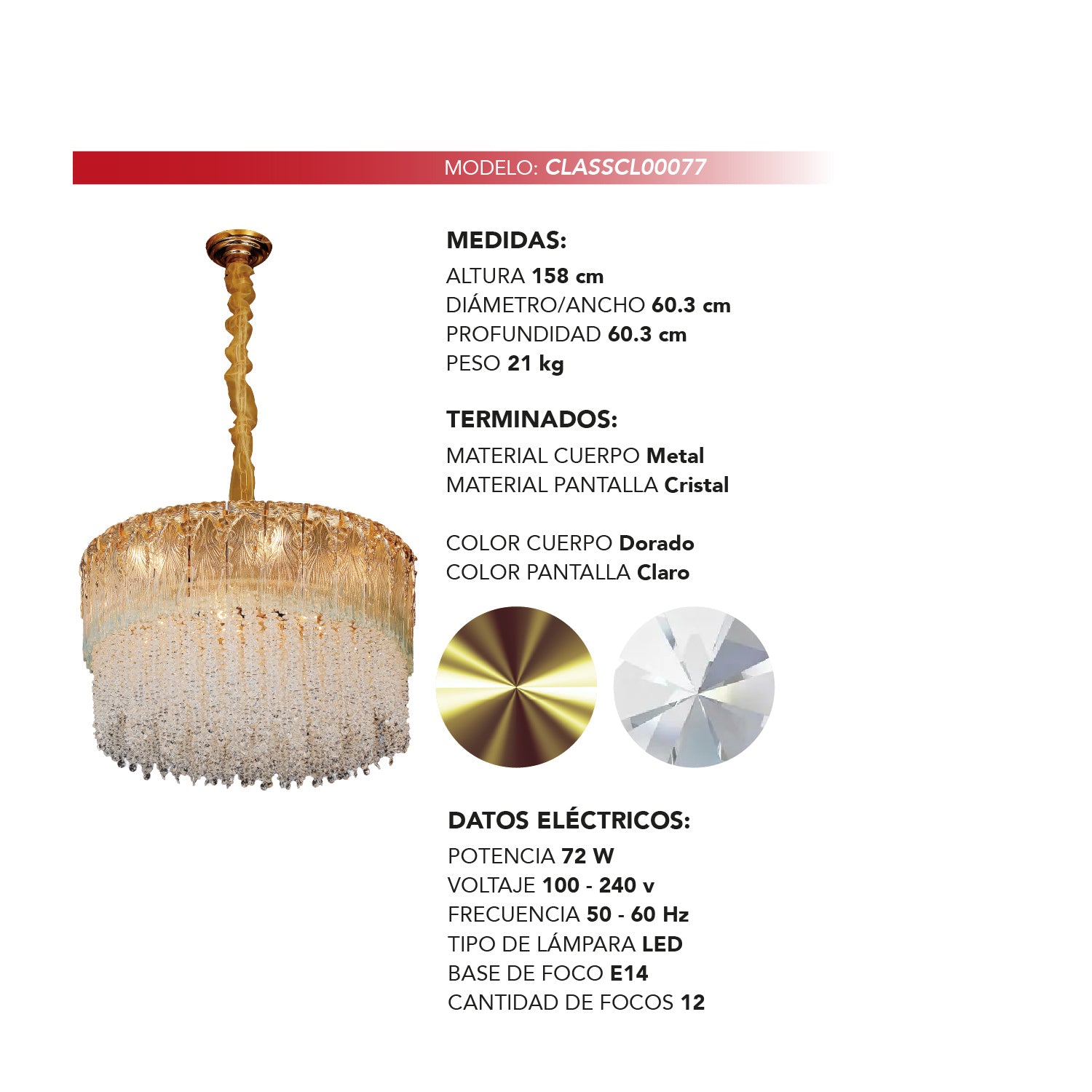 COLGANTE VICTORIA CLÁSICO DORADO/CLARO