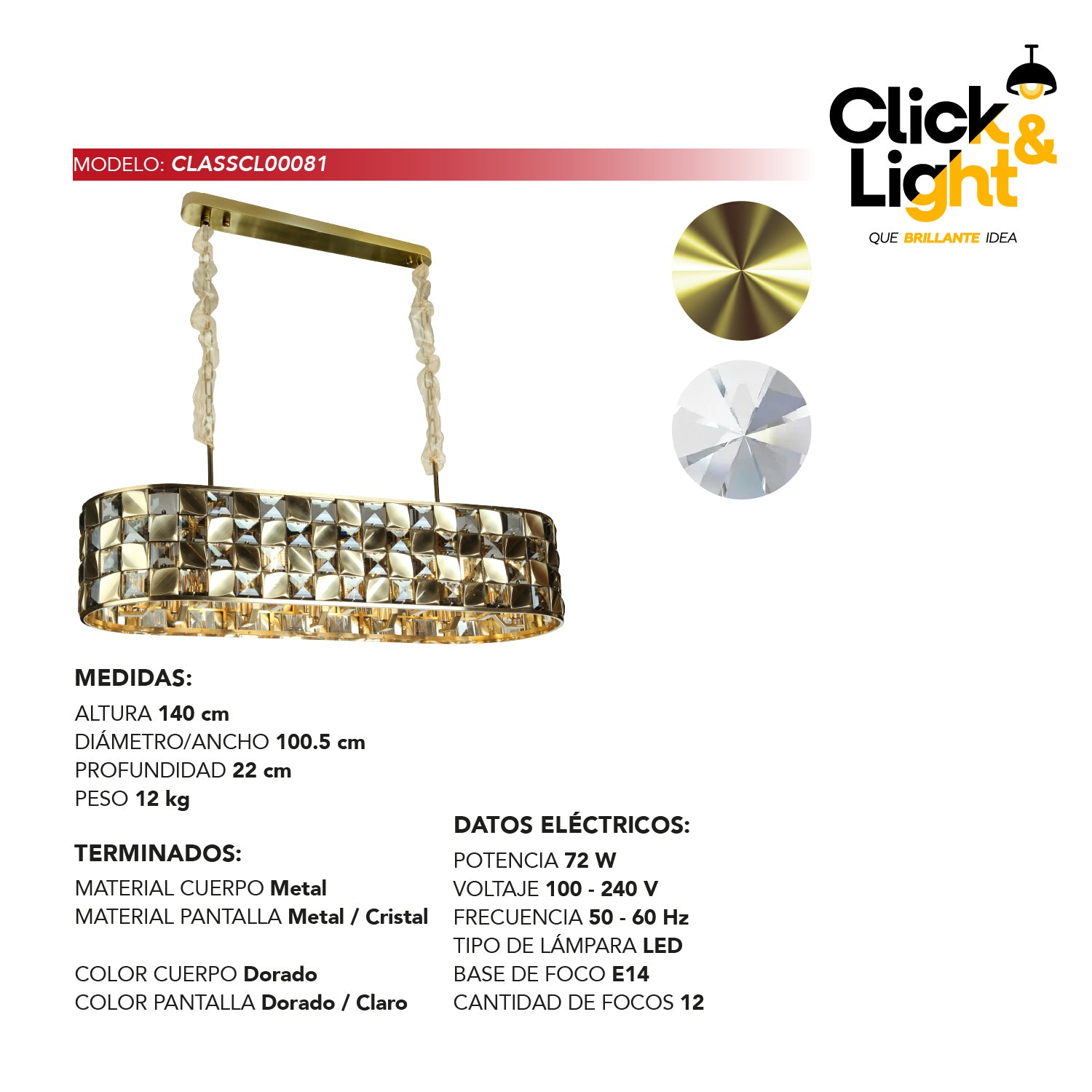 COLGANTE GUINDEL MODERNO COLOR DORADO