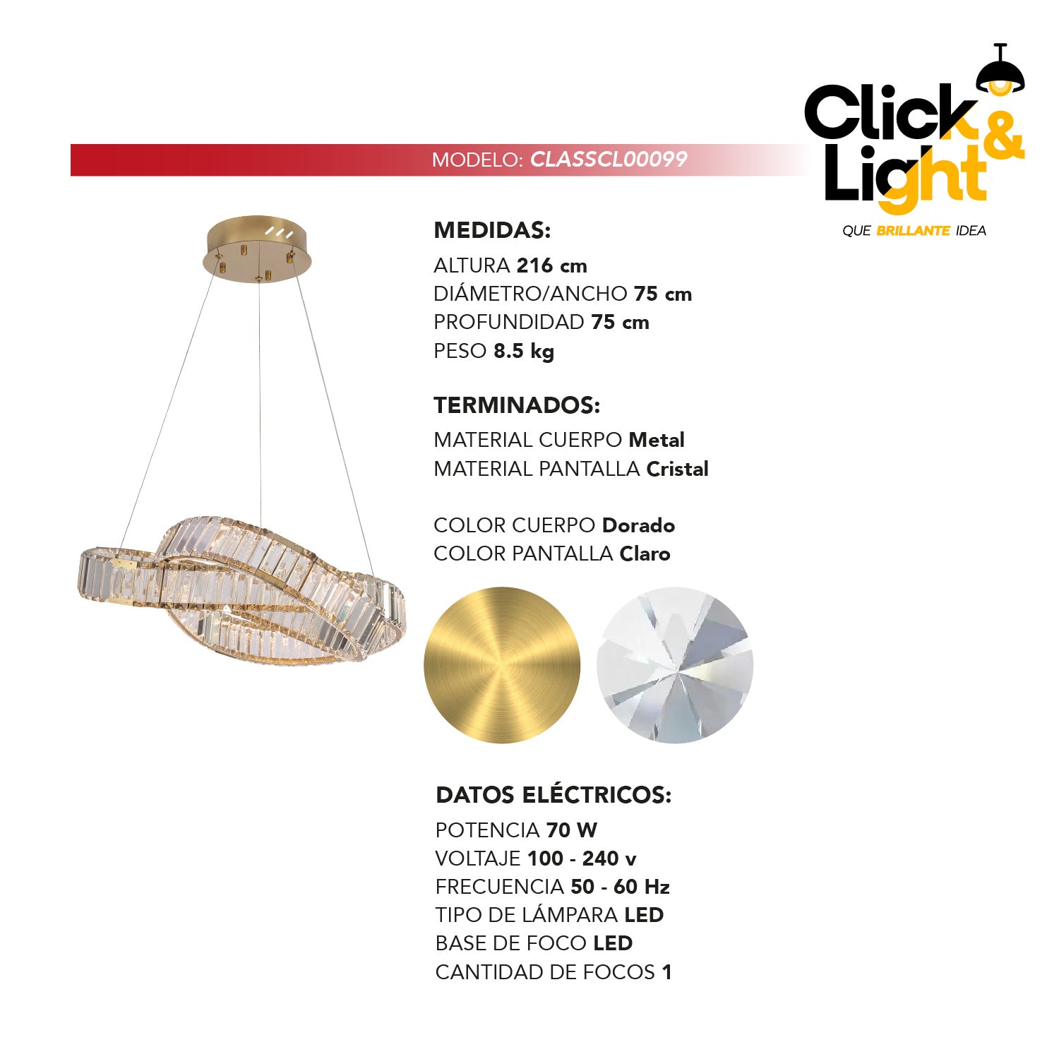 COLGANTE ARABELLA MODERNO DORADO CLARO