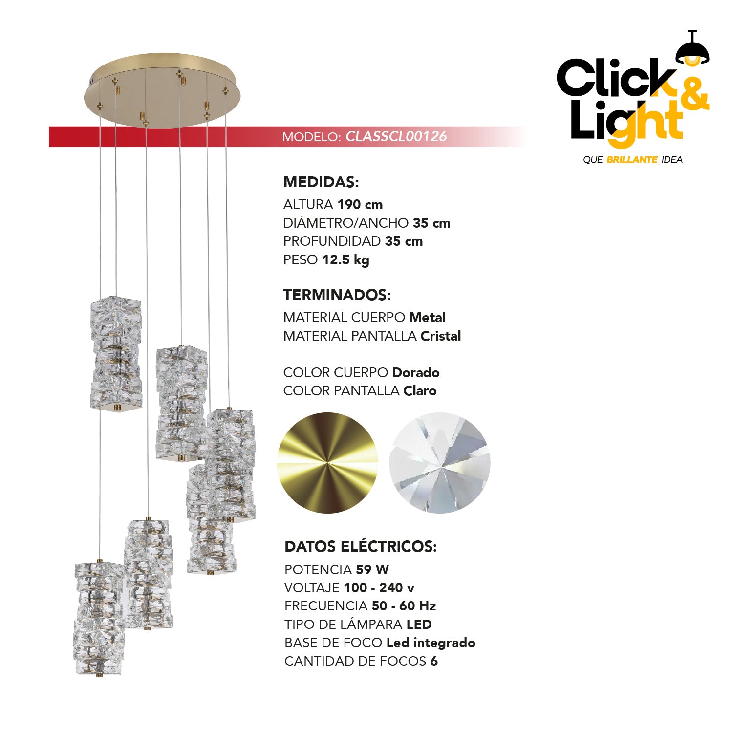 COLGANTE CAROLINA MODERNO DORADO CLARO