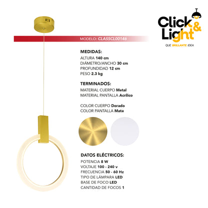 COLGANTE LUCIA MODERNO COLOR DORADO MATE