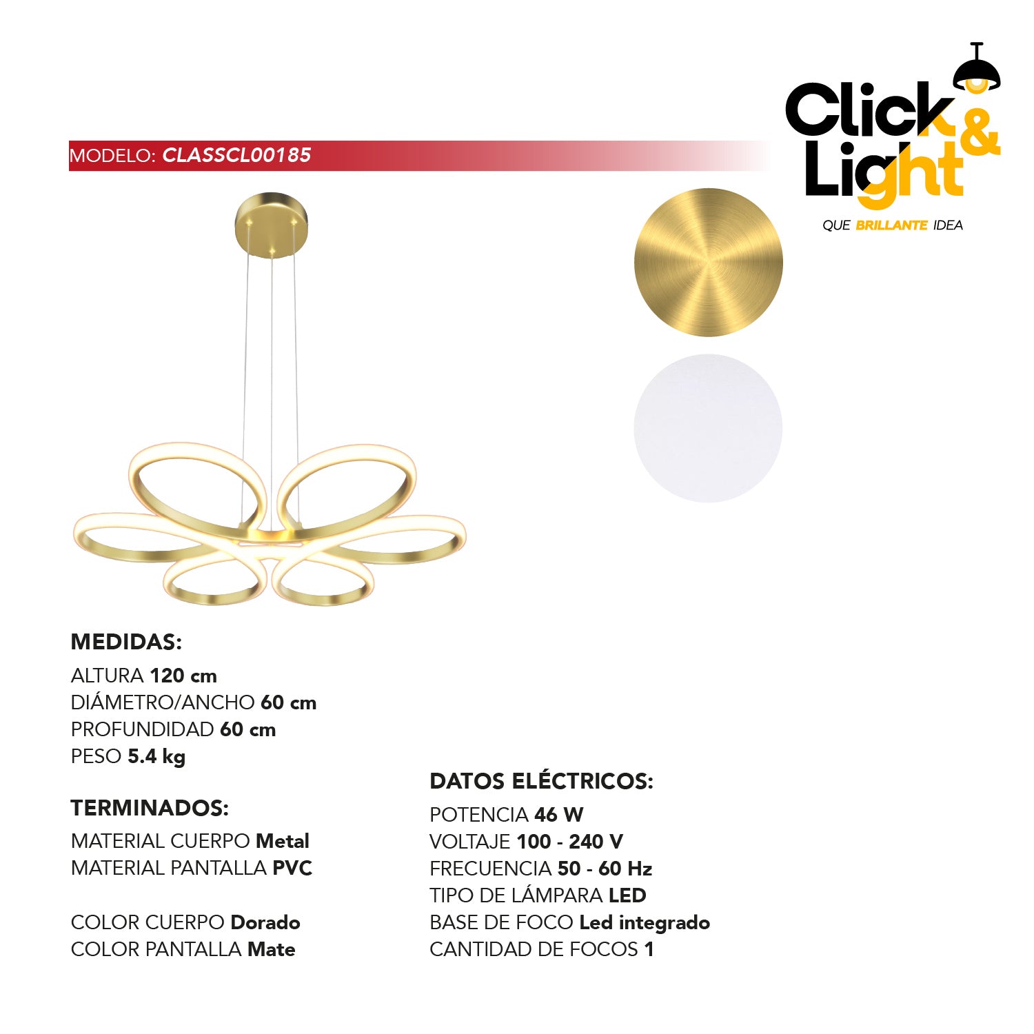 COLGANTE MODERNO IRIS COLOR DORADO MATE