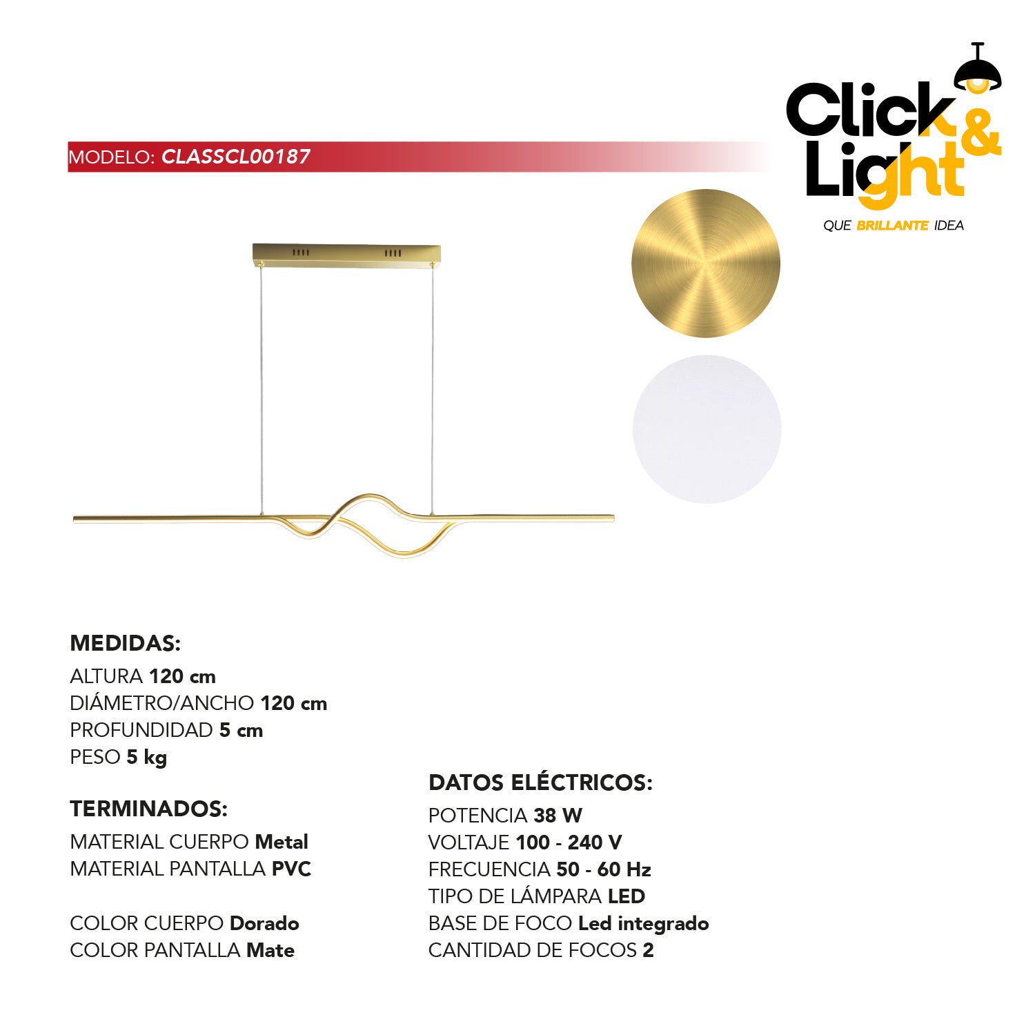 Colgante Minimalista Verdi Color Dorado Mate