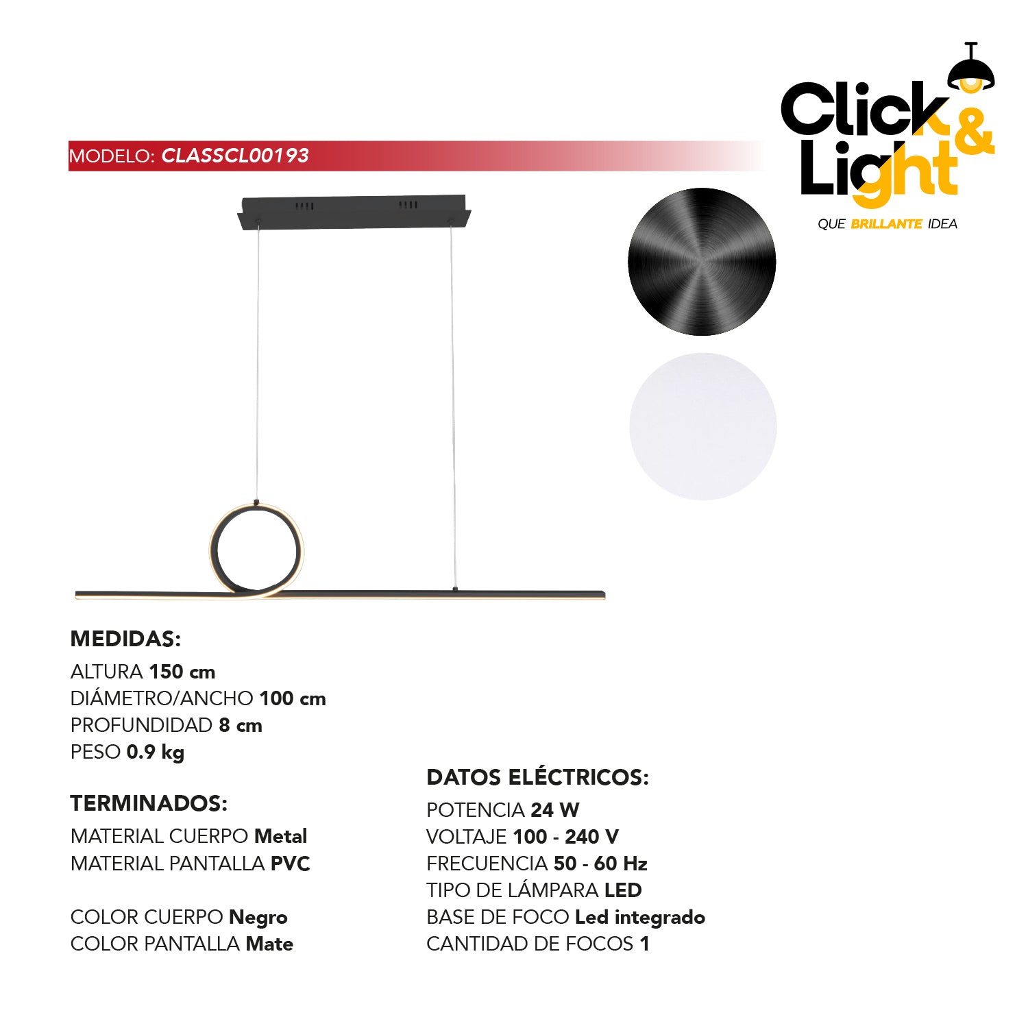 Colgante Minimalista Nerio Color Negro Mate