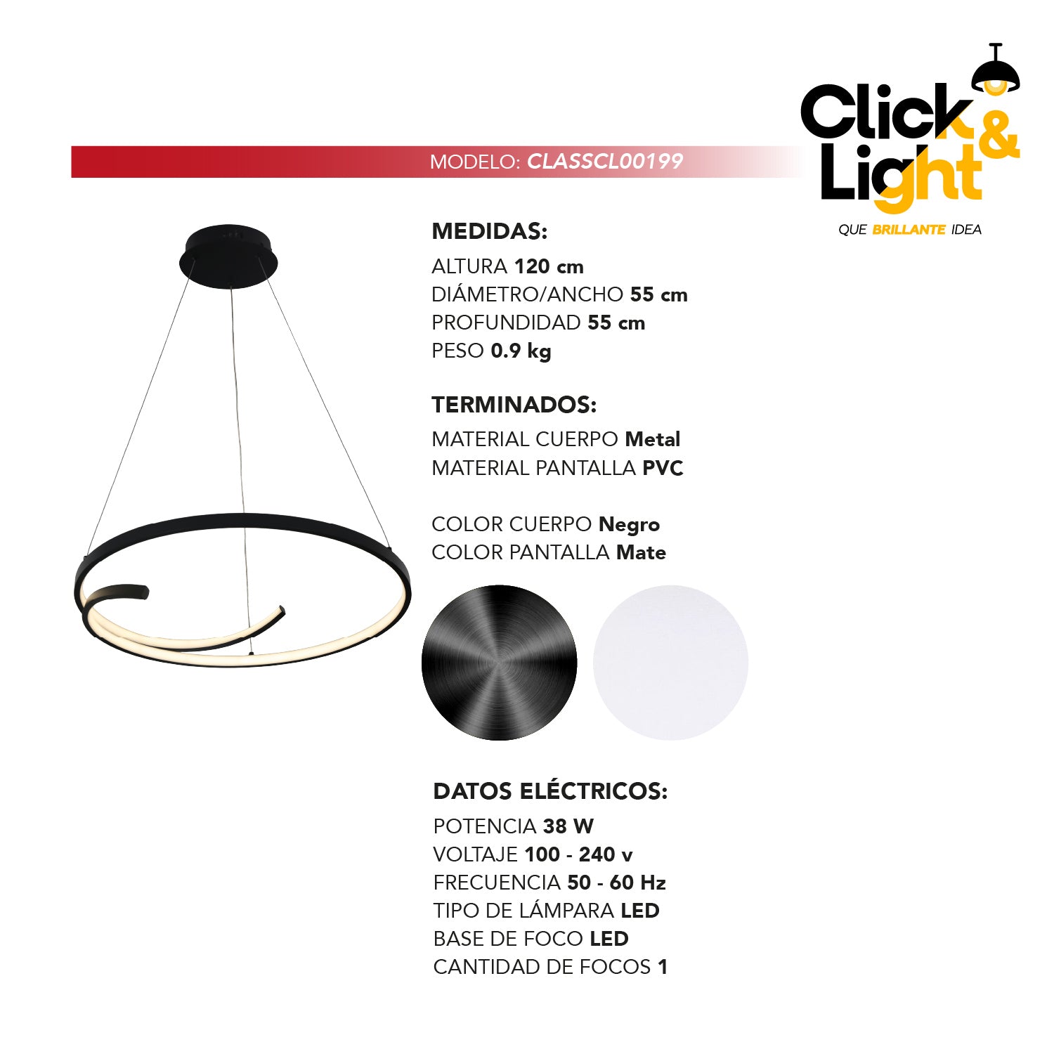 Colgante Minimalista Otto Color Negro Mate
