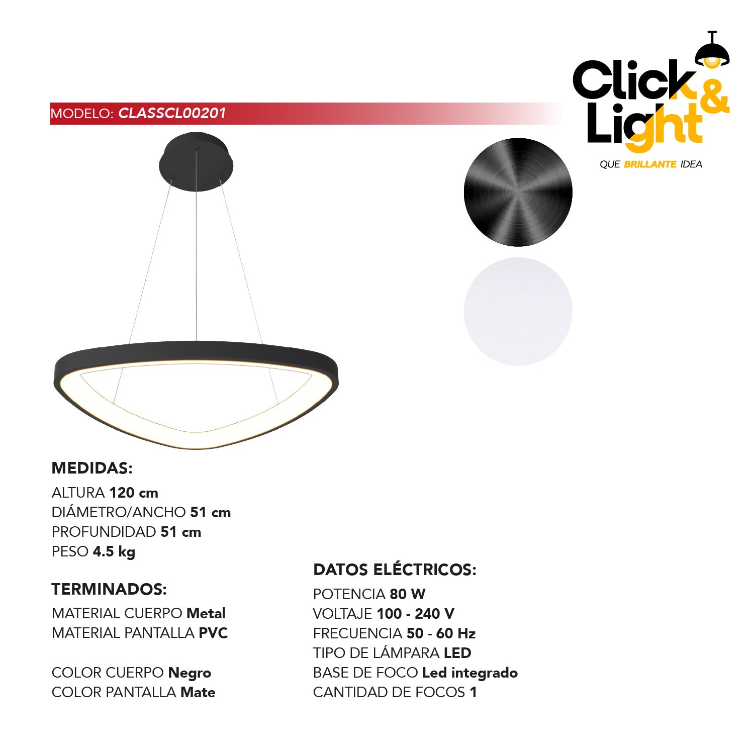 Colgante Minimalista Vetra Color Negro Mate