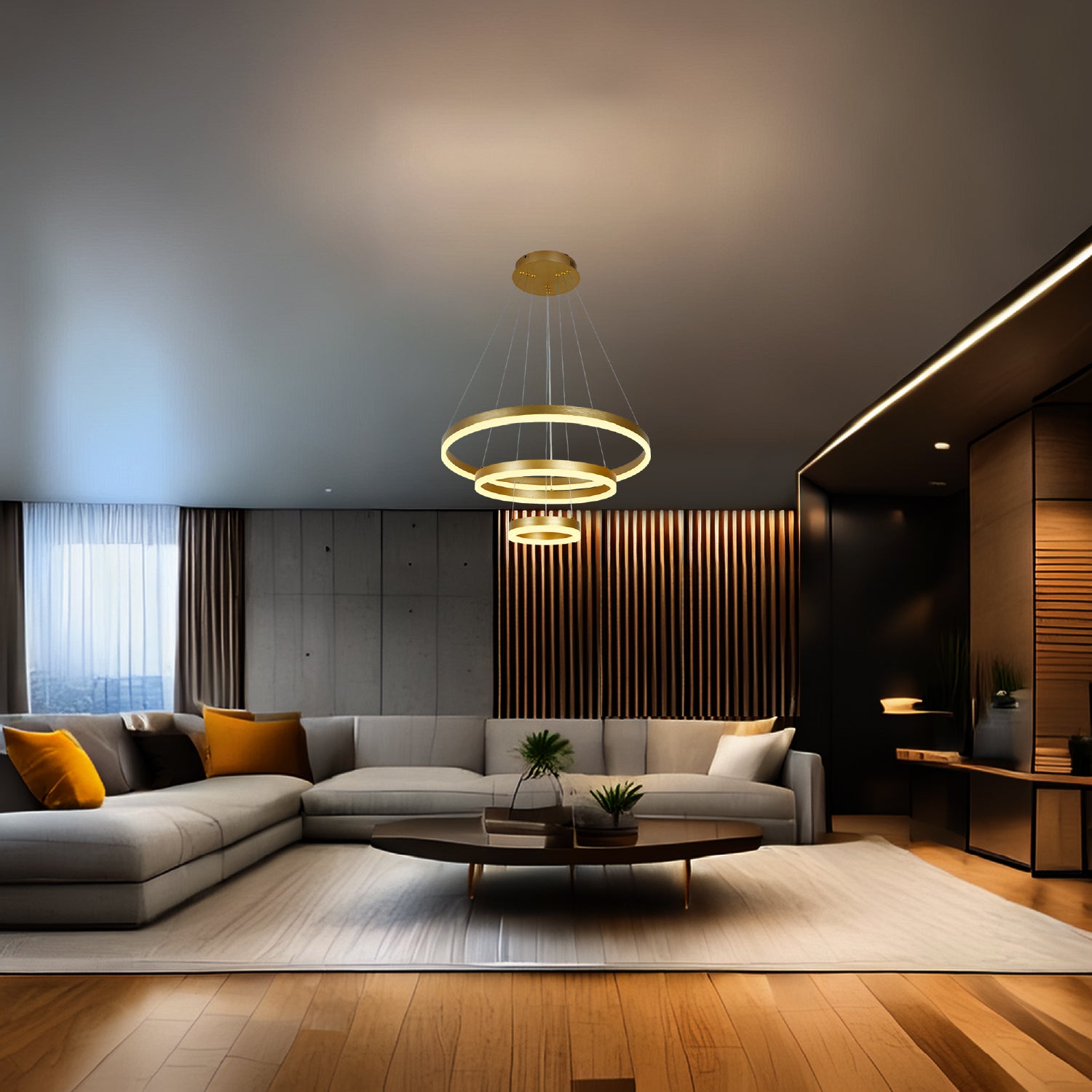 Colgante Index LED 3 Aros Dorado