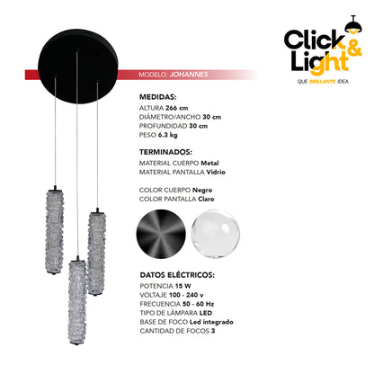 Lampara Colgante Negro Estilo Moderno Johannes