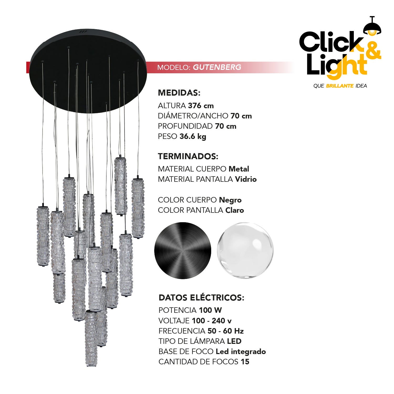 Lámpara Colgante Doble Altura Metal Negro Claro Estilo Moderno Gutenberg