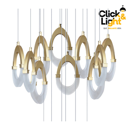 Colgante LED Nami · 32 aros, dorado