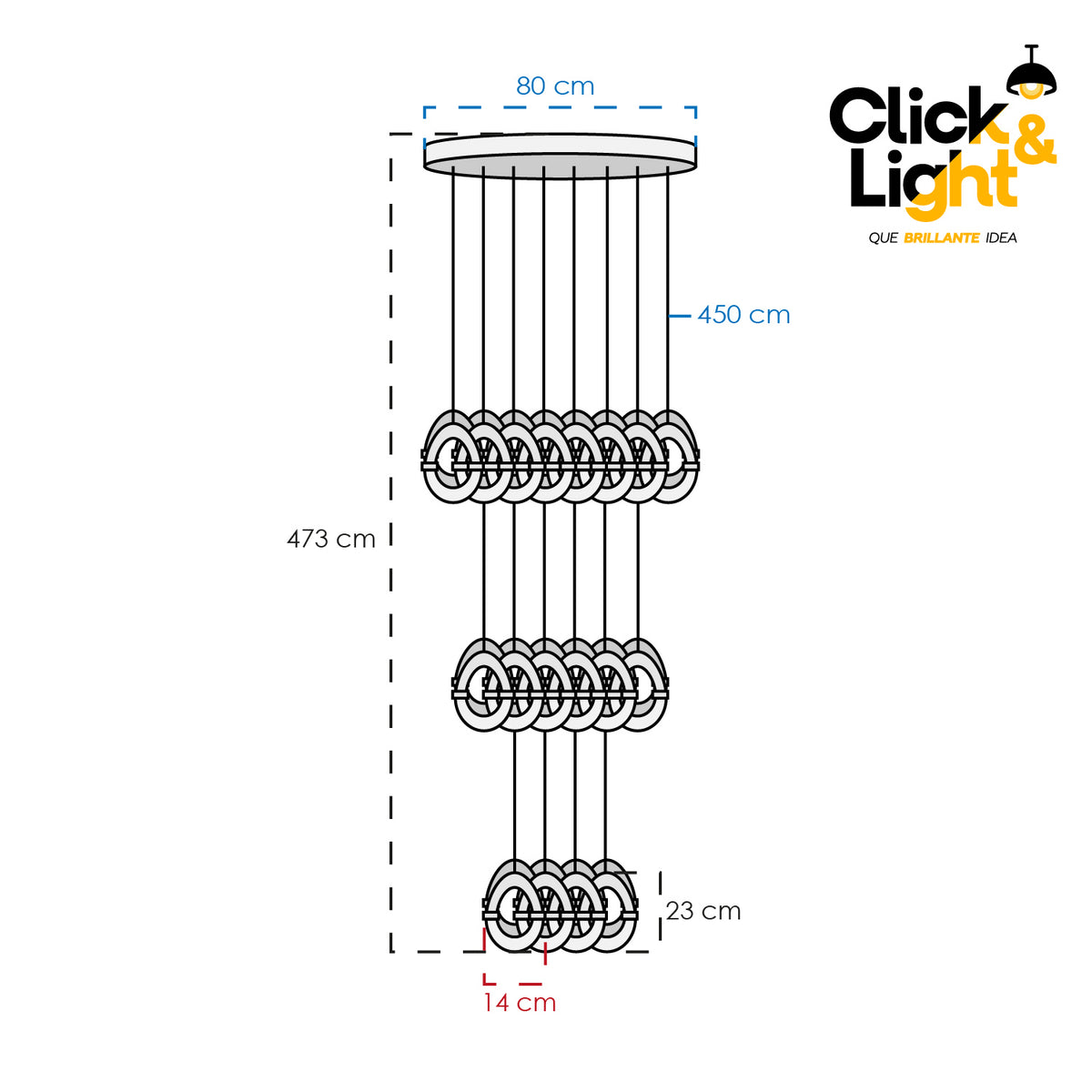 Colgante LED Nami · 32 aros, dorado