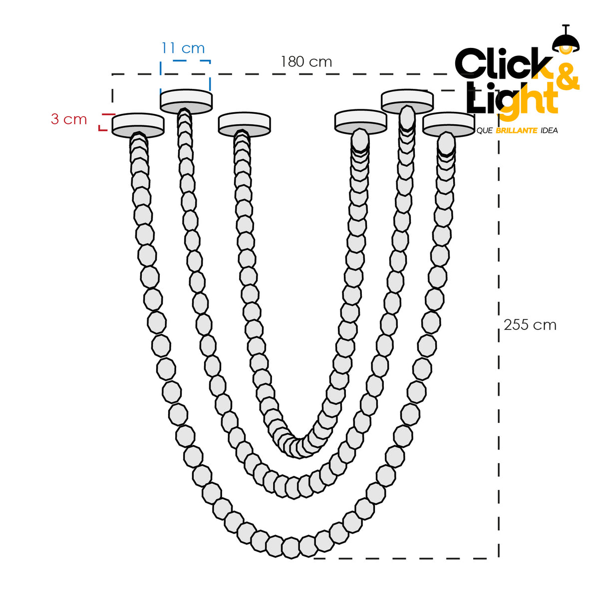 Colgante LED Vorak · 3 cadenas de cristal, negro