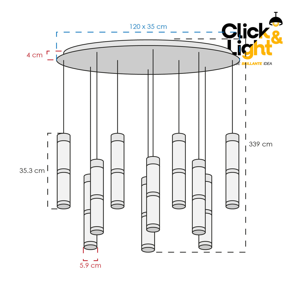Colgante LED Joselo · 10 luces, acrílico texturizado