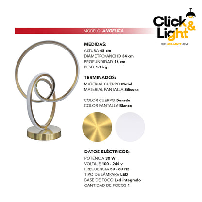 Lámpara de Mesa Angelica Led Estilo Moderno Dorado