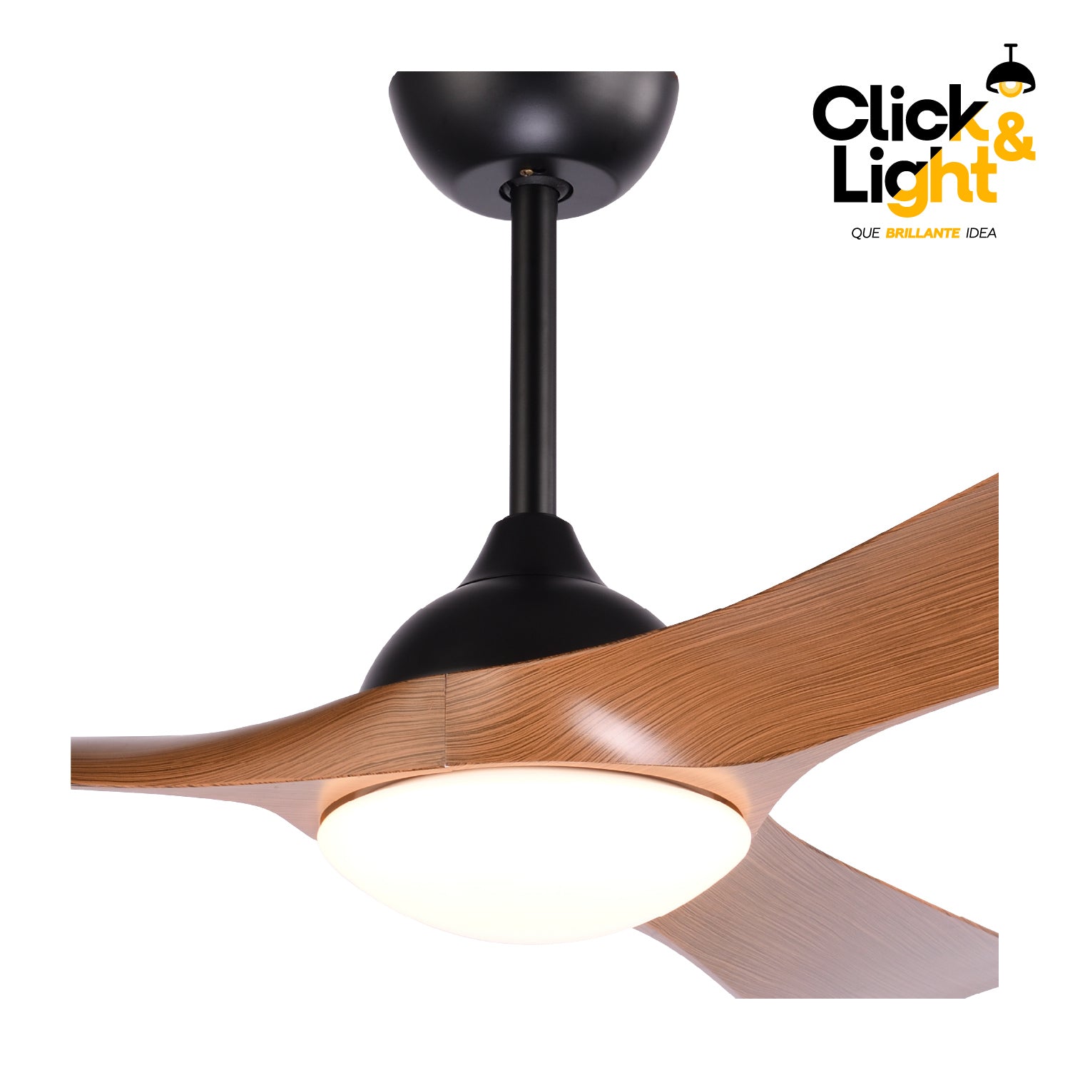 Detalle del LED central blanco y aspas tipo madera del Vortex