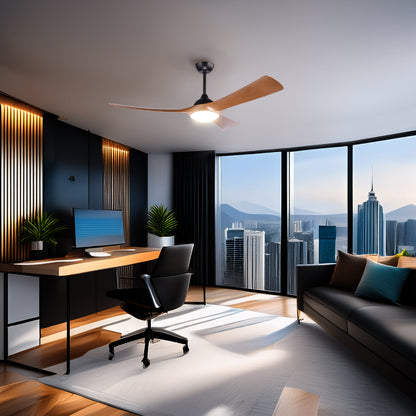 Ventilador Vortex en ambiente: comedor moderno con luz cálida LED