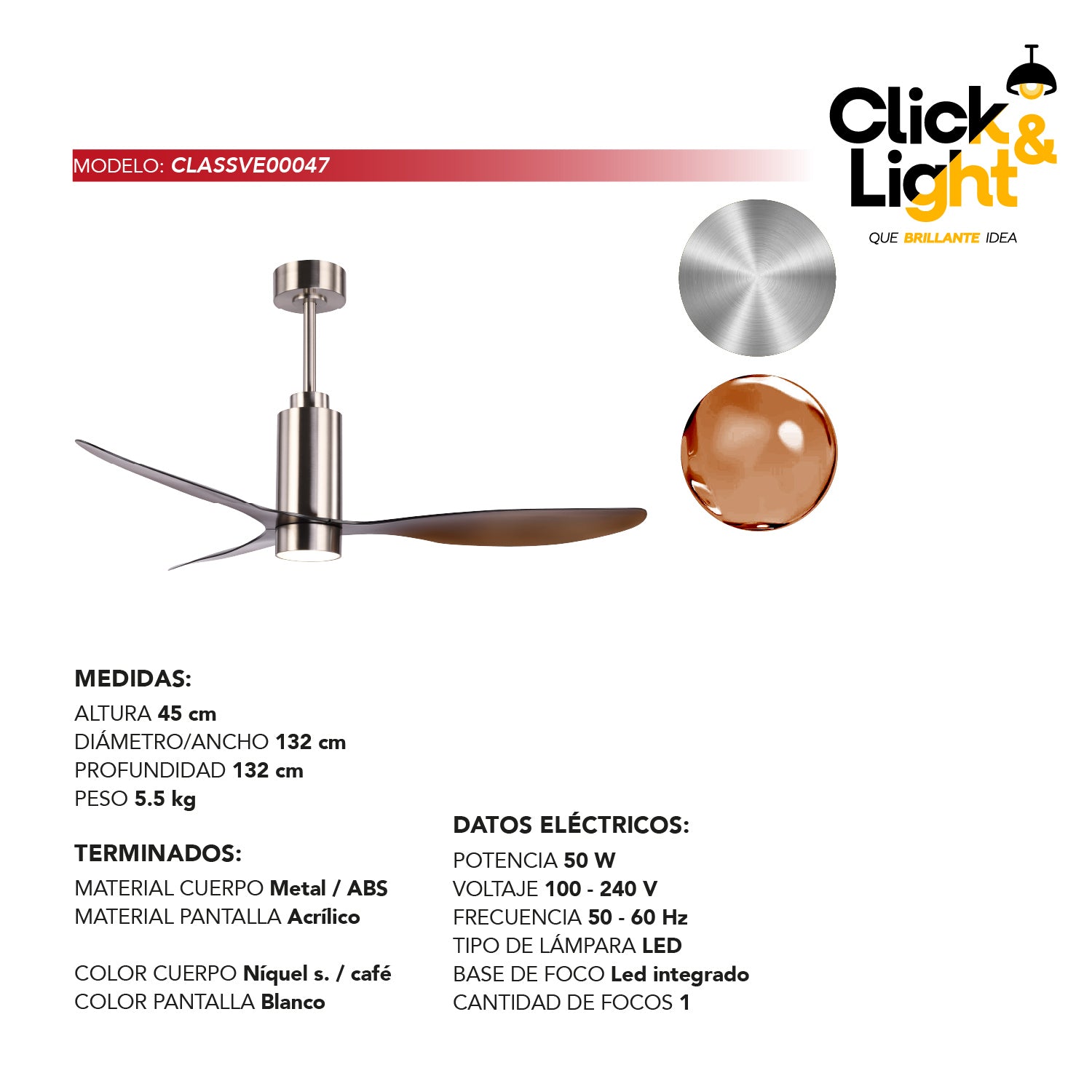 Ventilador Numa LED Níquel Satinado