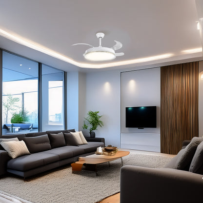 Ventilador Venturo en ambiente: recámara clara minimalista