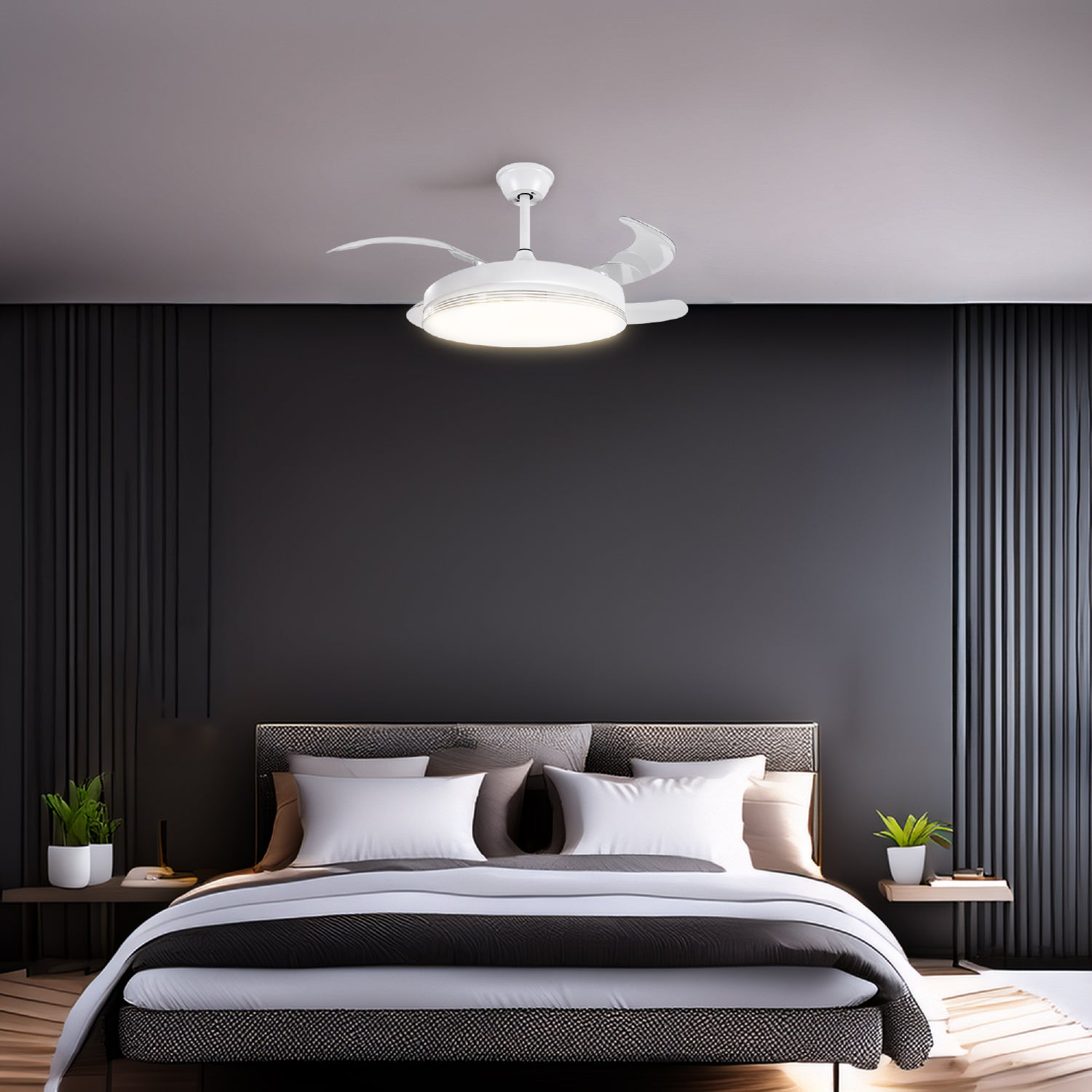 Ventilador Airtek en ambiente: sala contemporánea clara