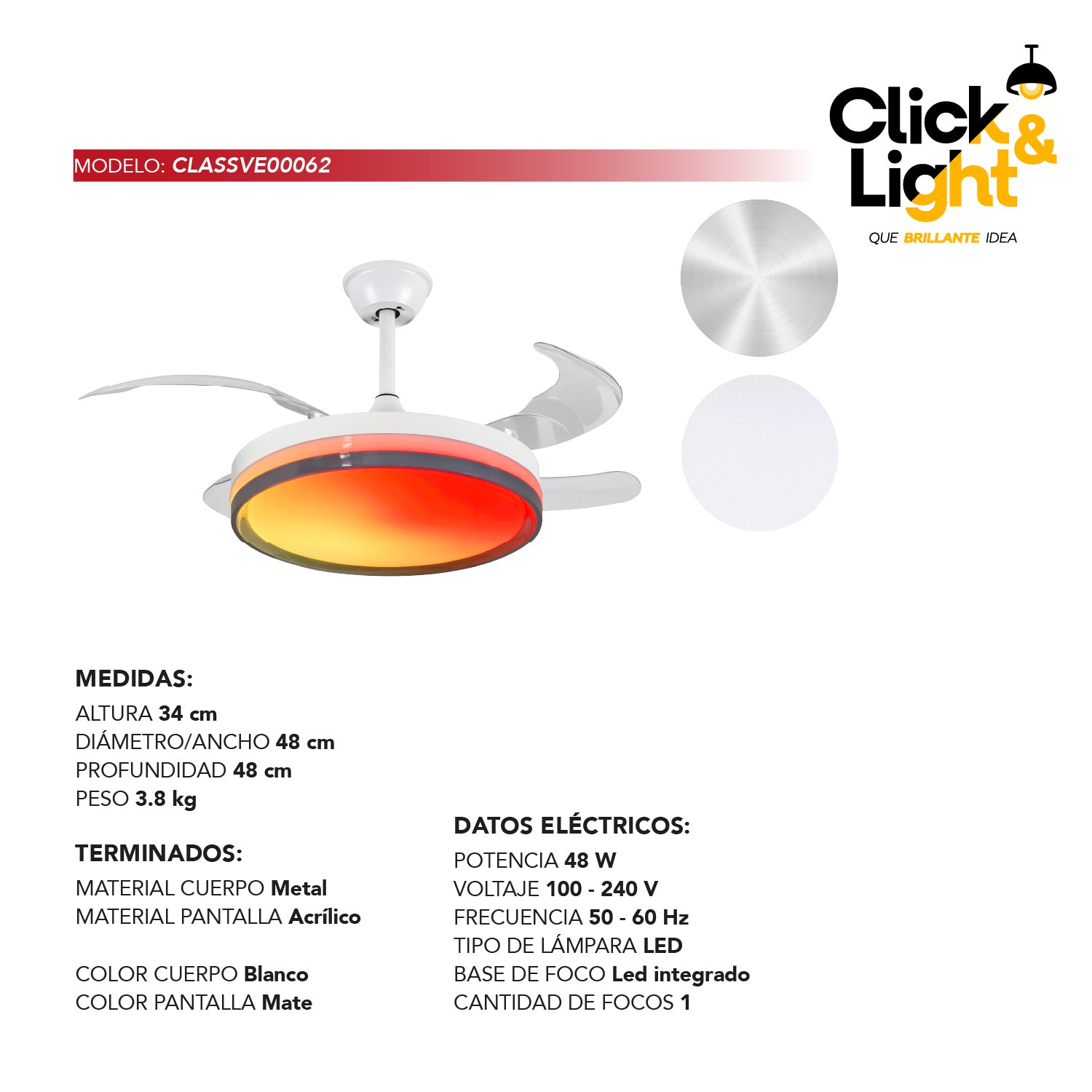 Ventilador Rigby Moderno LED RGB Blanco